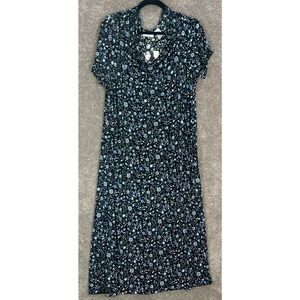 Jaclyn Smith Dress 1X Maxi Blue Floral Cowl Neck Short Sleeve Slinky‎ NWT